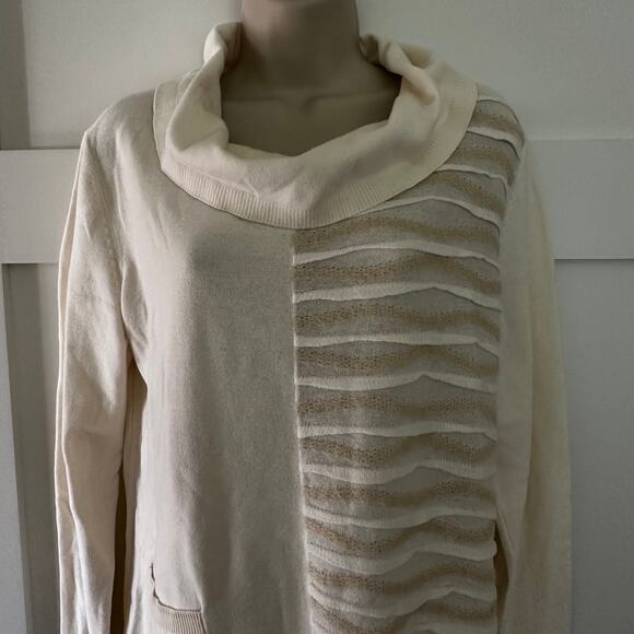 Soft Surroundings Sweater Tunic Cowl Neck Cotton Ruffle Ivory M Artsy Coastal - Picture 2 of 13